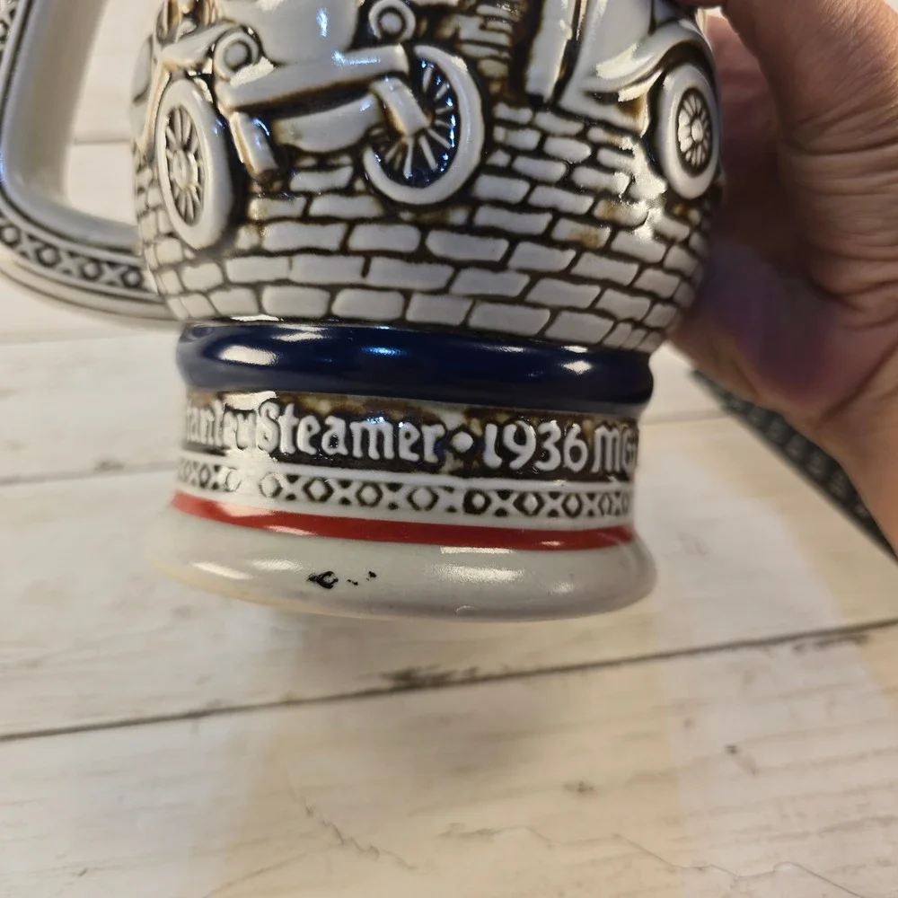 Vintage 1979 Avon Antique Cars Beer Stein Ceramarte Brazil Ford Bugatti Stanley